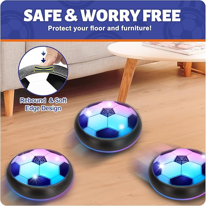 Officygnet 3 Pack Hover Soccer Ball, Boys Toys for 3, 4, 5, 6, 7, 8 Year Olds, Air Floating Soccer Toy with LED Lights, Indoor Toys Games for Kids Ages 4-8, 4-6 - Ideal Soccer Gifts for Boys 8-12