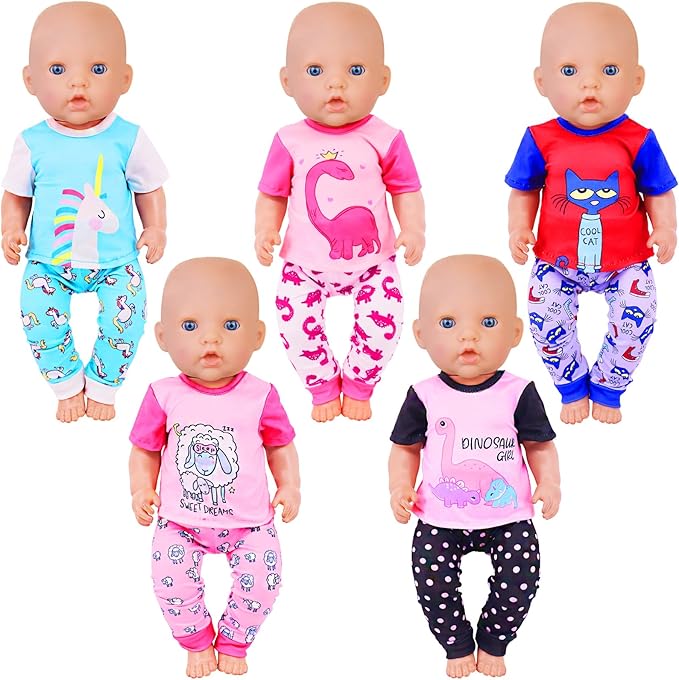UNICORN ELEMENT 5 Set Baby Doll Clothes for 14-18 Inch Dolls，14-16 Inch Doll Accessories with Short Sleeves for New Born Baby Dolls（No Doll）