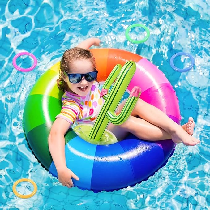 3 Pack Inflatable Cactus Ring Toss Game Sets,Cactus Pool Game Toys Target Toss Floating Swimming Summer Game Toys for Mexican Fiesta Party Accessories Hawaiian Pool Beach Party Decoration Supplies