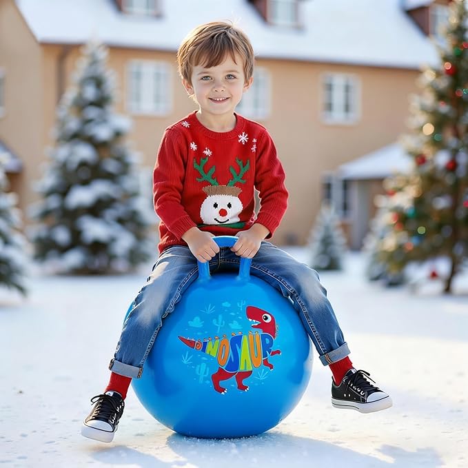 ZOOJOY Hopper Ball for Kids18In Bouncy Balls with Handle, Blue Dinosaur Indoor Outdoor Boys Toys for Active Play with Pump, Easter Basket Stuffers Girls Boys Gifts for 3 4 5 6 7 8Yr Balance Toys