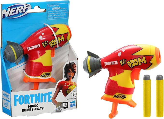 Nerf Fortnite Micro Bombs Away! Mini Dart-Firing Blaster - Fortnite Bombs Away! Glider - Includes 2 Nerf Elite Darts