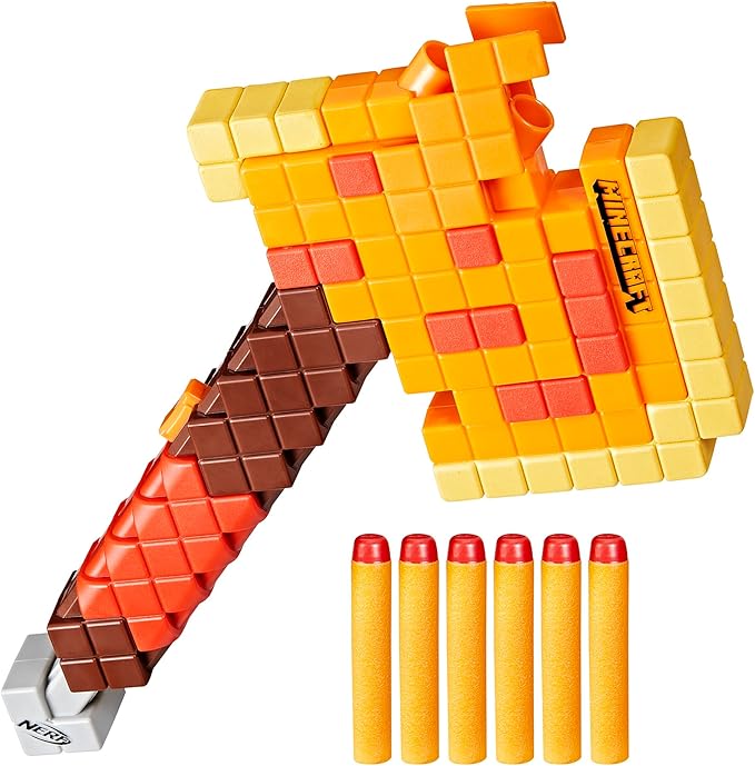 Nerf Minecraft Firebrand, Dart Blasting Axe, 6 Elite Foam Darts, Design Inspired by Minecraft Axe in The Game, Pull Down Priming, Minecraft Toys