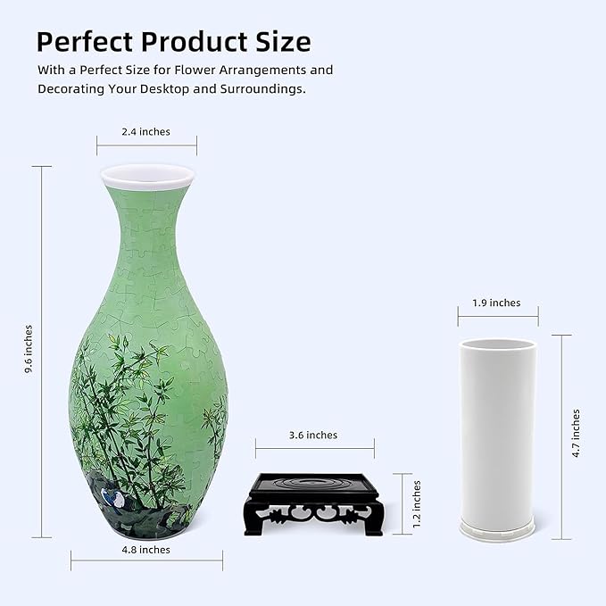 3D Puzzle Vase for Adults, 160 Piece Unique Flower Vase, Crafts for Adults, Home Decor Gift for Flower Arrangements (Bamboo)