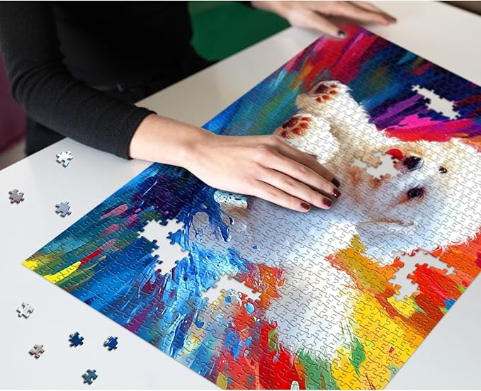 Dog Jigsaw Puzzles 1000 Pieces, Larkipuzz Cute Puppy Puzzles for Adults Bichon Frize, Impossible Gradient Colorful Rainbow Art Theme as Wall Decor