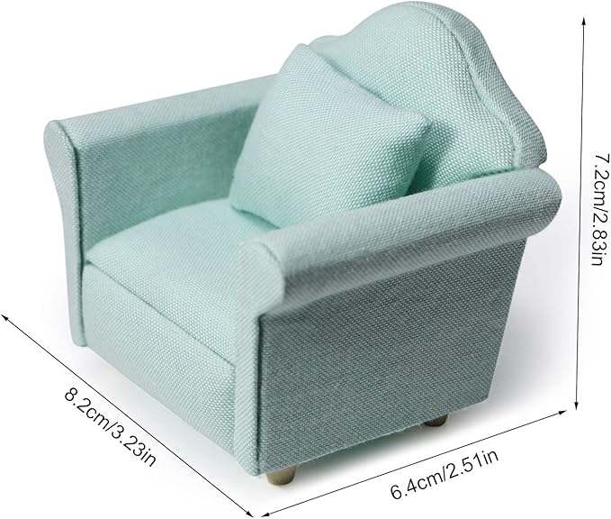 Dollhouse Couch Miniature Furniture Sofa with Pillows for Living Room Desktop Decoration Fabric Sofa Mini Home Scene Accessories Ornament (Sofa Set, Green)