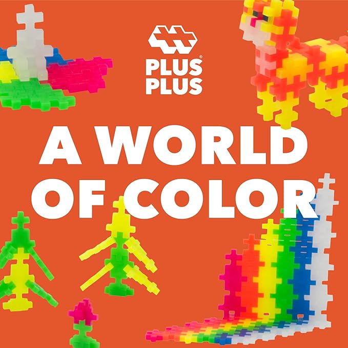 PLUS PLUS 600 Piece Interlocking Building Blocks for Kids, Open Ended Connecting Toys, STEM Bin Classroom Mini Manipulatives Play Tube - Neon Color Mix