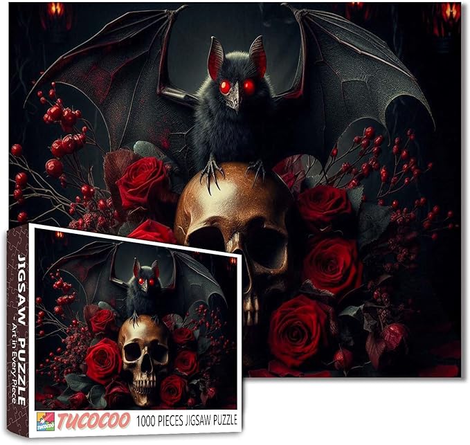 Halloween Skull Paper Puzzles 1000 Pieces for Adults Bat Horror Decor Game for Family Art Decorations Funny 1000 Piece Puzzle Toy Gift Stress Relief Toys 19.7 x 27.6 Inch