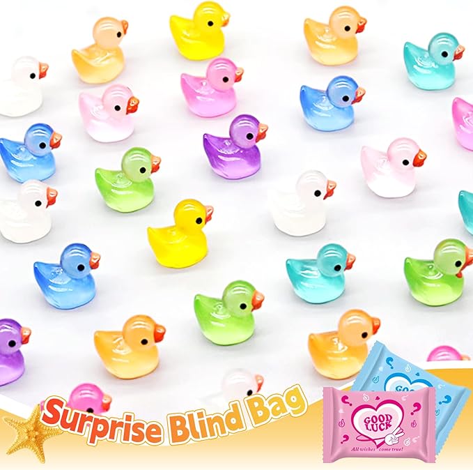 50 Pcs Glow in The Dark Mini Resin Ducks Blind Bag Set – Small Luminous Duck Figurines for Fairy Garden, Dollhouse, Craft Decoration, Party Favors and Collectible Toys