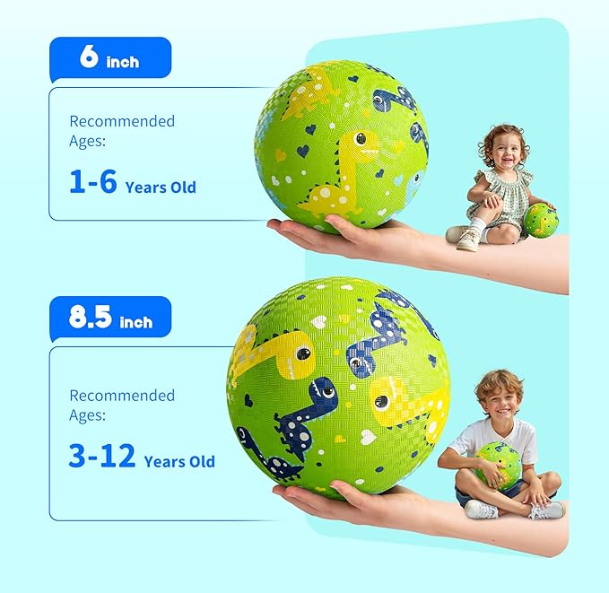 ZOOJOY Pack of 2 Cartoon Playground Balls, Balls for Toddler 3-12, 8.5" Rubber Ball Bouncy Kickball, Indoor & Outdoor Ball Game for Kids with Pump