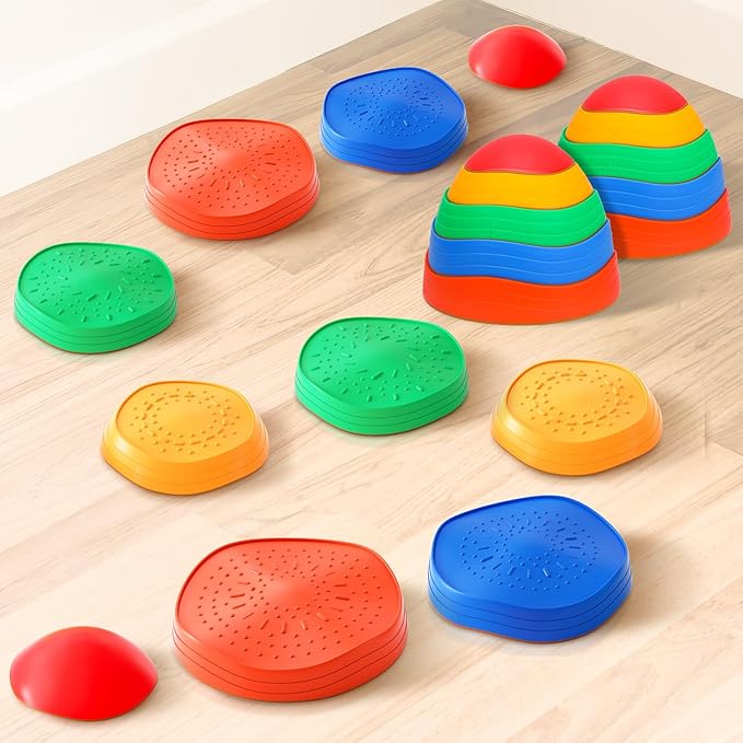 Stepping Stones for Kids, Non-Slip Plastic Balance River Stones for Kids, Promoting Children's Coordination Skills Obstacle Courses Sensory Toys for Toddlers, Indoor & Outdoor Play