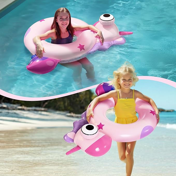 Pool Wave Kids Swim Ring Pool Floats, Girls Unicorn Inflatable Swimming Tube Floaties, Toddler Outdoor Water Floating Toy for Beach Lake, Summer Party Gift for 3 4 5 6 7 8 Year Old Children Teen
