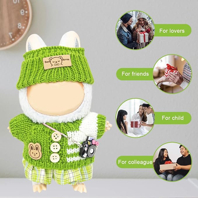 Clothes for Lububu 17cm Dolls(NO Doll) for Lububu Doll Outfits with Accessories Suit for Lububu Cute Stylish Dress Up Set Easter Gifts Green