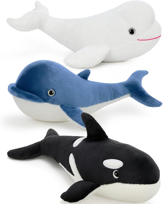 Tezituor Whale Stuffed Animal,3PCS Whales Plush Toys Set,Orca Whale,Beluga Whale,Blue Whale,Gifts for Kids Boys Girls Christmas Birthday