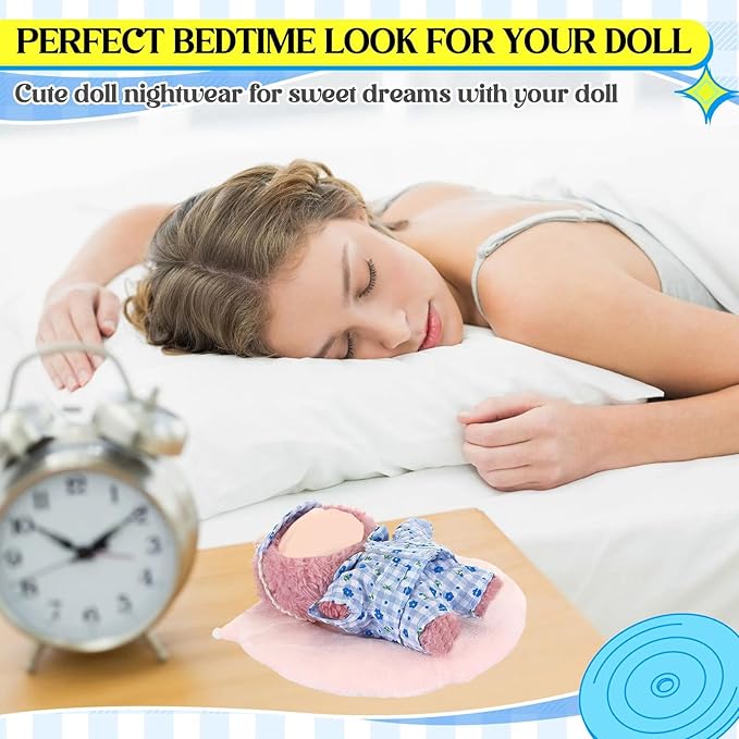 Simgoing 17cm Doll Clothes Pajamas Set with Pants Eye Mask Good Night Bedding Clothes Outfit Gifts Fits Most 17cm Dolls Accessories for DIY Dress up Lovers (Blue Floral)