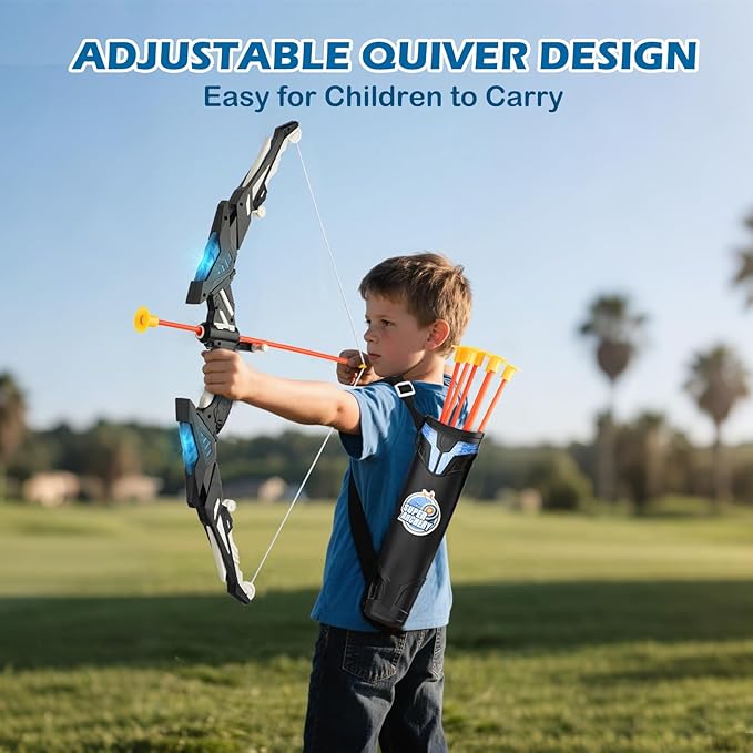 Kids LED Archery Set with Standing Target, 10 Suction Cup Arrows Bow and Arrow for Kids 3-12, Indoor Outdoor Sport Toy for Boys Girls