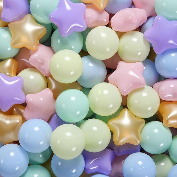Star Ball Pit Balls for Toddlers -200pcs Macaron Ocean Balls Phthalate Free BPA Free Non-Toxic Crush Proof Play Balls Play Tent Pool Playhouse Playpen Party Indoor Outdoor