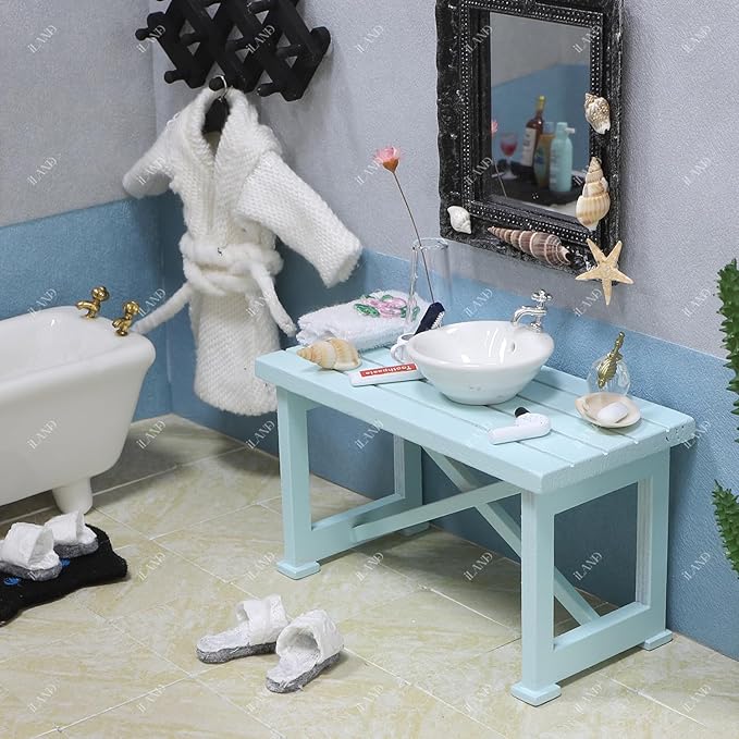 iLAND Dollhouse Furniture of Wooden Table for Doll House Garden Decor, Miniature Dollhouse Accessories Tiny Table Model on 1/12 Scale