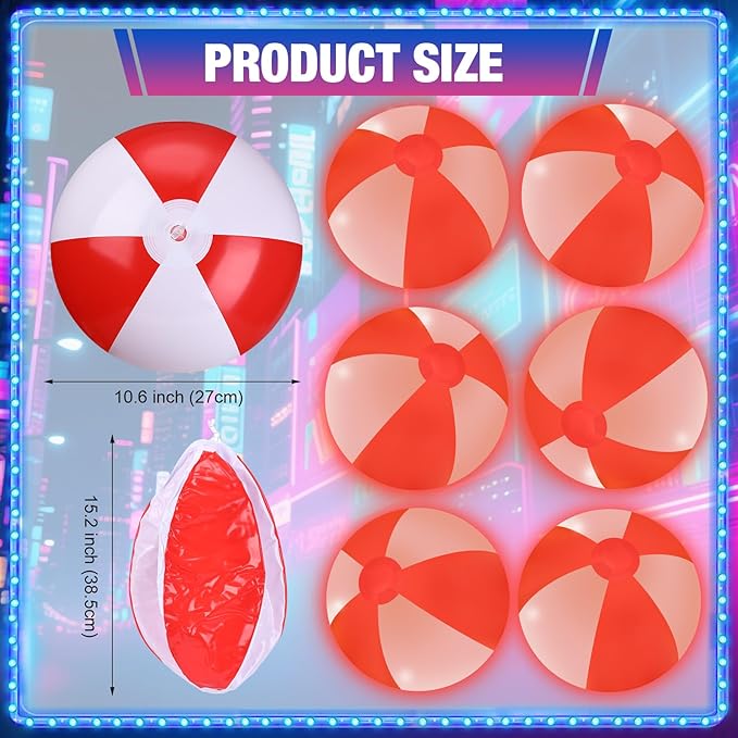 12 Pcs Light up Beach Balls 16'' Jumbo Pool LED Balls Glow in The Dark Neon Giant Inflatable for Summer Hawaiian Tropical Theme Beach Party Decor Water Accessory (Red)