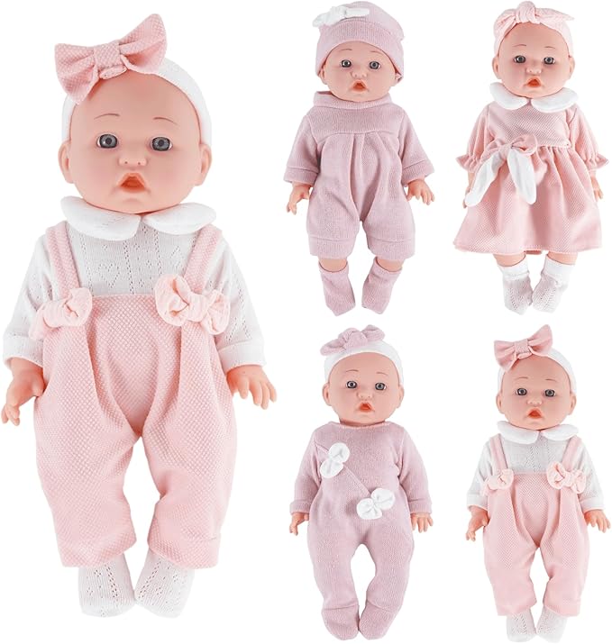 12 inch Doll Clothes and Accessories with Headband Hat Socks 4-Packs for 10 11 12 inch Dolls (Not Include Doll)