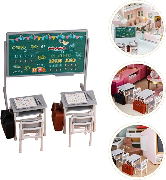 TOYANDONA 13pcs Miniature School Supplies - Doll School Supplies Mini Dollhouse Accessories Include Desk Chair Set Doll Schoolbag Blackboard Book for Miniature Classroom Furniture