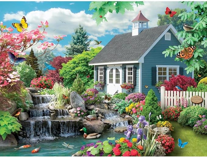 Bits and Pieces 100 Piece Jigsaw Puzzle for Adults Dream Landscape - Spring Flowers Birds Jigsaw Puzzle by Alan Giana, Completed Puzzle Size: 15" x 19"