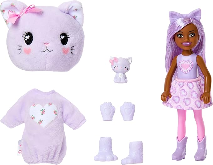 Barbie Cutie Reveal Cuddly Series Chelsea Small Dolls & Accessories with 6 Surprises Including Color Change & Mini Pet (Styles May Vary)