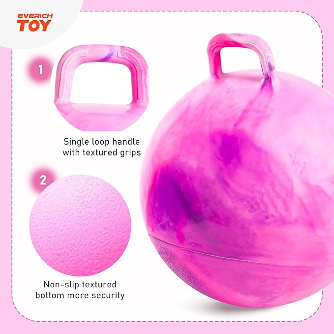 EVERICH TOY Hopper Ball for Kids, 20In Ride On Bouncy Balls with Handle, Purple Pink Clouds Girls Toys for Indoor Outdoor Active Play Toys Easter Basket Stuffers Girls Boys Gifts for 7 8 9 10 Yr Old