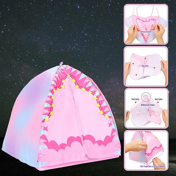 Miunana 35PCS Doll Camping Playset for 11.5" Girl Dolls - STEM Tent with Backpack, BBQ Grill & Stargazing Tools Pretend Play Outdoor Adventure Toy