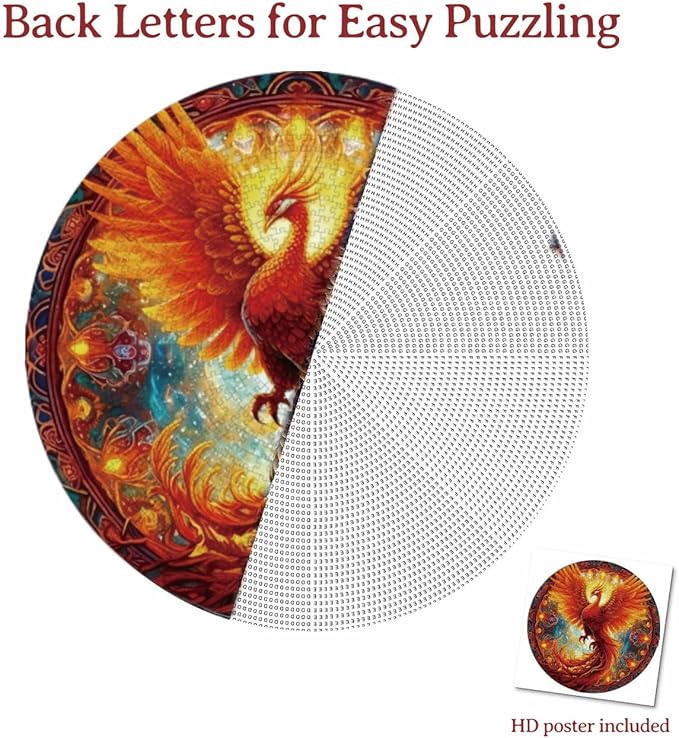 1000 Piece Puzzle for Adult, Phoenix Jigsaw Puzzle 1000 Pieces, Impossible Challenging Fun Puzzle for Adult, Round 26.6 x 26.6 Inch Unique Difficulty Puzzle for Birthday Gift