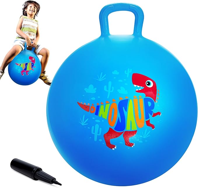 ZOOJOY Hopper Ball for Kids18In Bouncy Balls with Handle, Blue Dinosaur Indoor Outdoor Boys Toys for Active Play with Pump, Easter Basket Stuffers Girls Boys Gifts for 3 4 5 6 7 8Yr Balance Toys