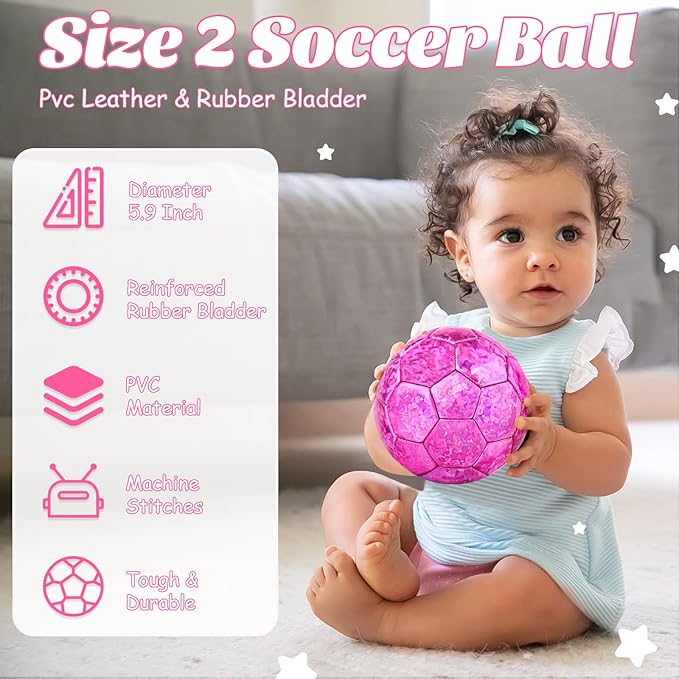 DLUGOPIS Sparkling Pink Toddler Soccer Ball - Mini, Age 3-8, Indoor/Outdoor, Small Size for Boys & Girls (Sparkling Pink, 1)
