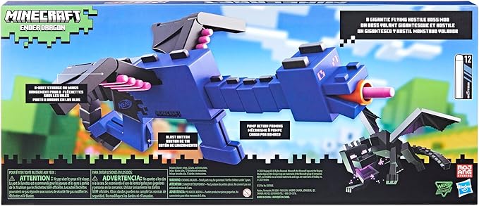 NERF Minecraft Ender Dragon Blaster, 4-Dart Internal Clip, 12 NERF Elite Foam Darts, Design Inspired by Mob in The Game