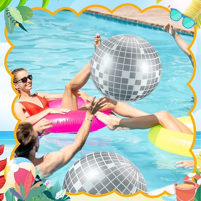 12 Pcs Inflatable Beach Ball Disco Theme Party Decoration Inflatable Disco Ball for Summer Pool Indoor Outdoor Beach Sports Theme Decor Gift