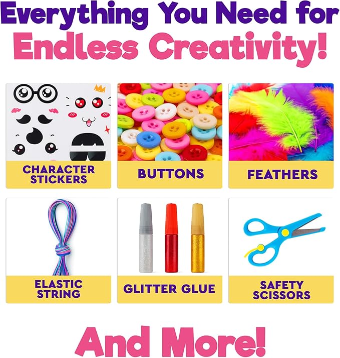 Blue Squid Arts & Crafts Box (Purple)- 2800+ pcs Deluxe Craft Supplies Box, 2 Drawers, 18 Compartments, Sturdy Handle - Art Crafting Kit Birthday Gifts for Kids, School Supply for Ages 4-12