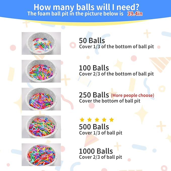 STARBOLO Ball Pit Balls for Toddlers - Pack of 250 Balls 5.12inches Long Balls Crush Proof Plastic Toy Balls for Toddlers Ball Pits, Ball Pit Play Tent, Baby Pool Water Toys(Rainbow 10 Colors)