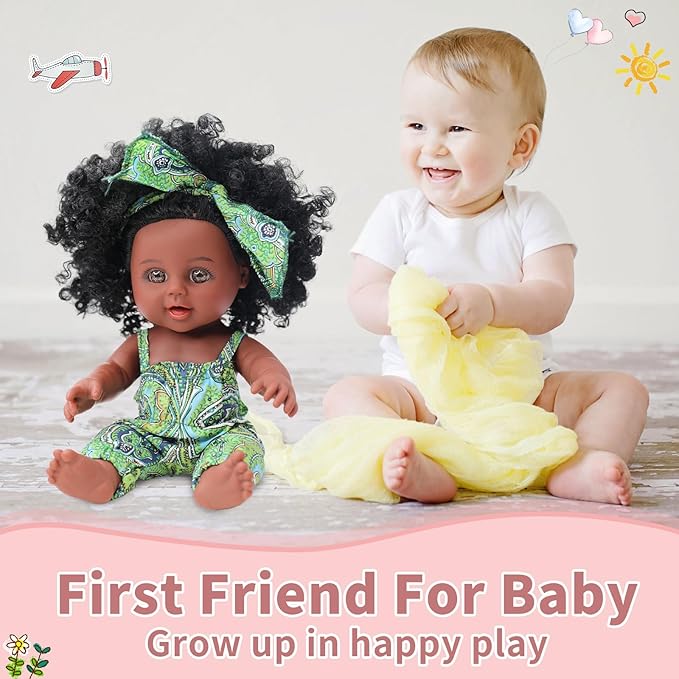 10 INCH Black Baby Doll Toy with Accessories - African American Baby Dolls in Gift Box - Ideal Holiday, Christmas, Birthday Gift for 3 Year Old Girls - Soft Body Black Dolls for Toddlers