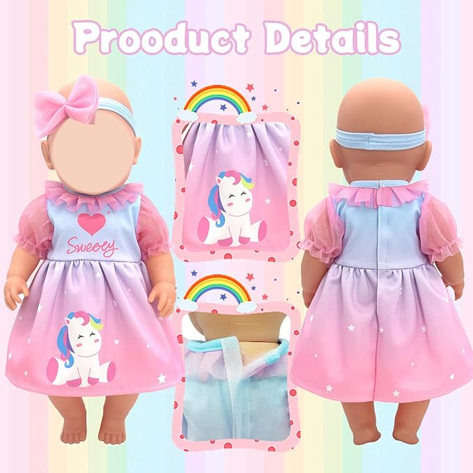 Baby Doll Clothes for 12-18 inch Dolls, 3 Set Doll Girl Clothes with Dress Jumpsuit Headbands for 35-45 cm Baby Doll Accessories Girls Birthday Gift