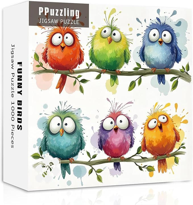 Funny Birds Puzzles for Adults 1000 Pieces, Cute Colorful Cartoon Animal Jigsaw Puzzle, Challenging Bird Art Puzzle for Family Home Decor