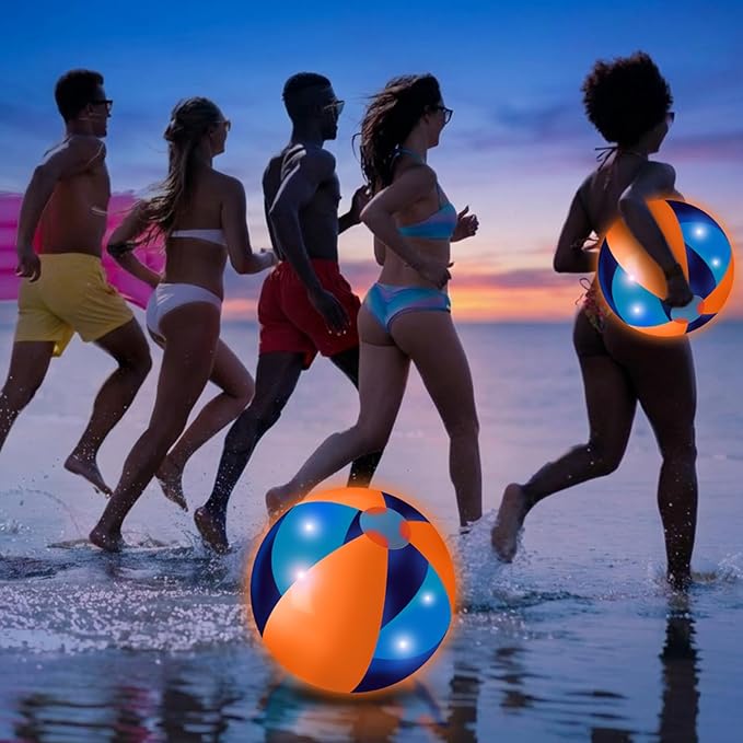 12 Pcs Light up Beach Balls 16'' Jumbo Pool LED Balls Glow in the Dark Neon Giant Inflatable for Summer Hawaiian Tropical Theme Beach Party Decor Water Accessory (Orange)