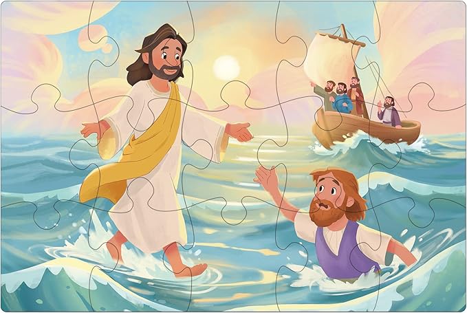 Bible Puzzles Kids, 4-in-1 Wooden Puzzles in Box, Religious Christian Toys for Toddlers, Christmas Puzzle for Kids, Jesus Walks on Water | Jesus with Children | Lost Lamb (New Testament)