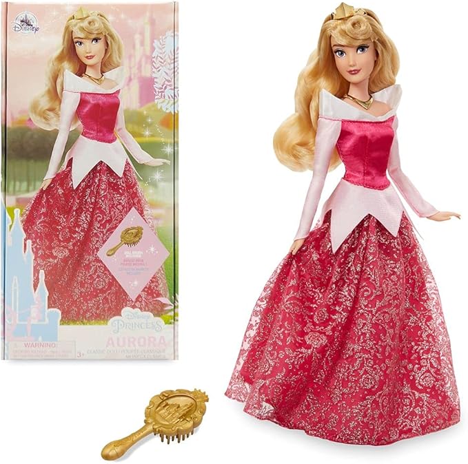 Disney Store Official Disney Princess Classic Doll (Aurora from Sleeping Beauty), 11 Inches, Includes Brush with Molded Details, Fully Posable Toy in Classic Outfit - Disney Princess Toys for Girls
