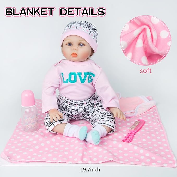 9 Pcs Reborn Baby Girl Dolls Clothes Accessories Outfit with Pink Dot Bassinet for 17-22 Inch Reborn Doll Newborn Baby Girl