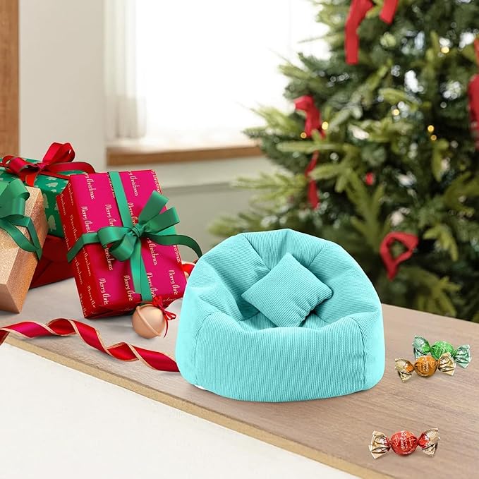 Doll Car Seat Compatible with Labubu, Handmade Bean Bag Chair for 5.9-6.7 inch Doll, Anti-Slip Bottom, Cute Doll Accessories for Display, Fans&Collectors Gifts, Durable Corduroy Fabric (Lake Green)