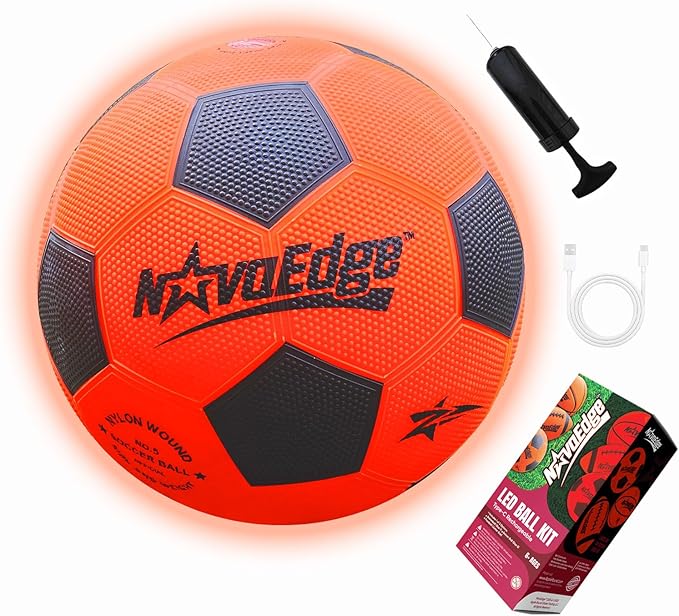 Glow in The Dark Soccer Ball | USB-C Rechargeable LED Light Up Ball | Official Size 5 for Kids & Adults | Gift for Boys & Girls Ages 6+ | Indoor Outdoor Night Games