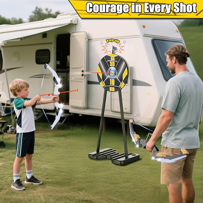 2 Pack Bow and Arrow for Kids, LED Light Up Archery Set with 20 Suction Cup Arrows&2 Quivers Indoor Outdoor Games for Kids Ages 4-8 8-12 Birthday Gifts Toys for 5 6 7 8 9 10 11 12 Year Old Boys Girls