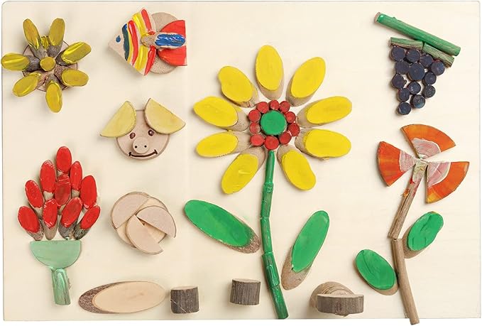 LAZACA Wood Craft Kits DIY for Kids Ages 5-10 Wooden Art Paint Bulk Crafts Garden Playset Loose Parts Play Materials 250 Pcs/19.5X13X3.5cm