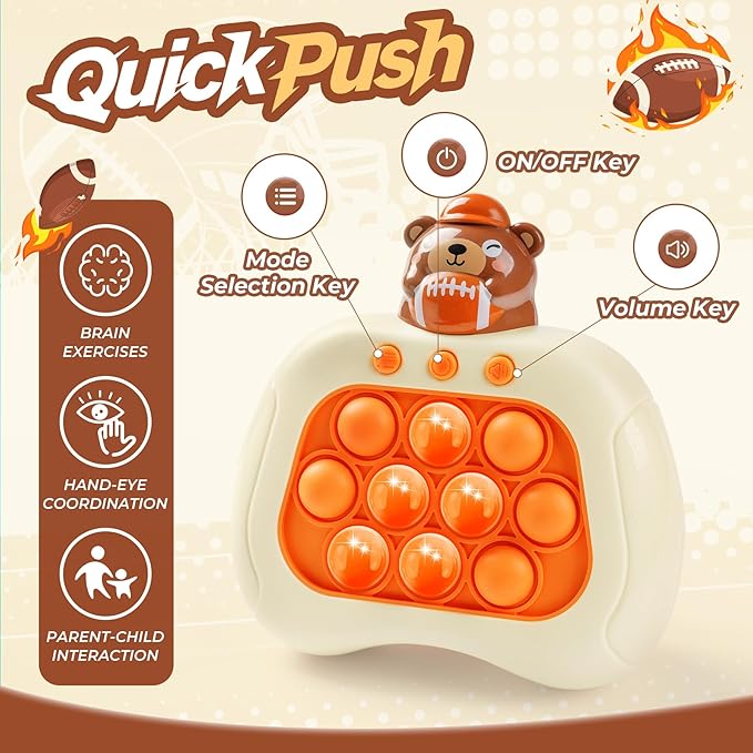 Football Bear Pop Push Game,Fidget Console Toys for Kids Adults,Handheld Puzzle Game Sensory Toys,Pop Bubble Up Toy for Kids, Birthday Gifts for 3-12 Year Old Girls Boys