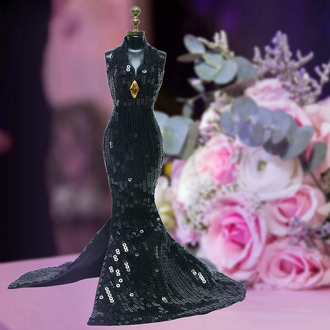 Gorgeous Handmade Doll Dress, Doll Clothes Evening Gown with Sequin Fashion Show, Wedding Party Outfits for 11.5 inch Dolls Accessories (Black)