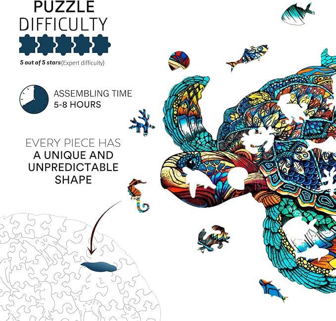 Jigfoxy Wooden Puzzles for Adults, Sea Turtle Wooden Jigsaw Puzzles,Unique Animal Shape Puzzles, Christmas Thanksgiving Gifts for Family Turtle Lover(XL-22.8 * 19.3in-568pcs)