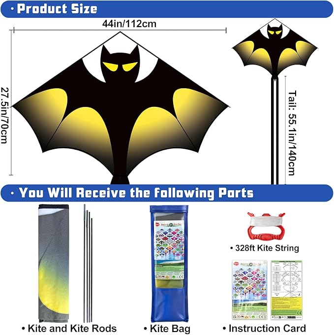 YongnKids Kite for Kids Age 4-8 8-12, Large Kites for Boys Adults Easy to Fly & Assemble, with 328ft String,Perfect for Beach Trip Park Family Activities Outdoor Games